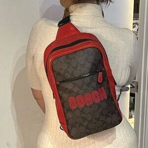 Coach backpack red leather
